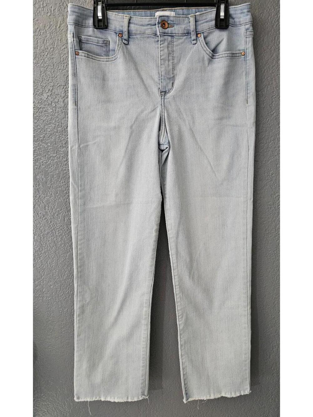 Women's Frayed Jeans Denim Pants Size 10/30 Jr Light Blue High Rise Straight Leg